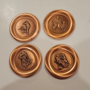 Set of 4 Vintage 1979 Hamilton Collection Norman Rockwell Copper Mini Plates
